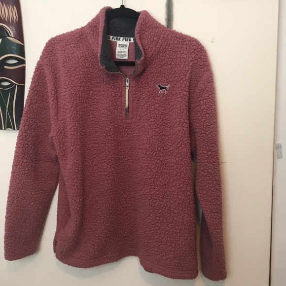 PINK Victoria's Secret Jackets & Blazers - Pink   Boyfriend Sherpa fleece quarter zip  jacket